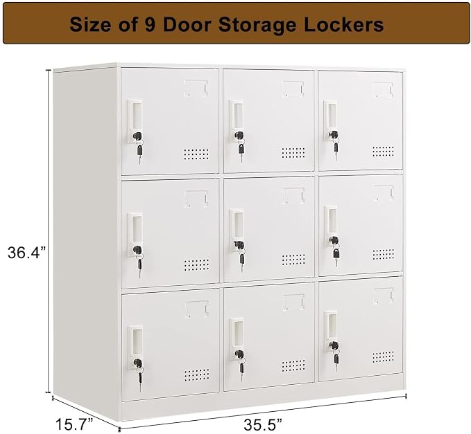Metal Locker 9 Door Storage Cabinet, Steel Office Storage Lockers - Image 3