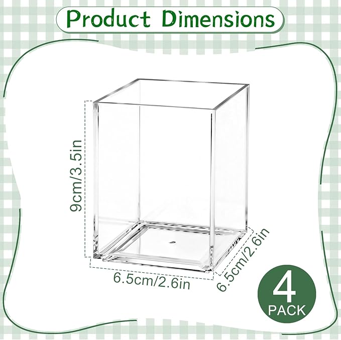 AZUREAL 4 Pack Clear Acrylic Pen Holder Cup, Thickened Acrylic Desktop - Image 2