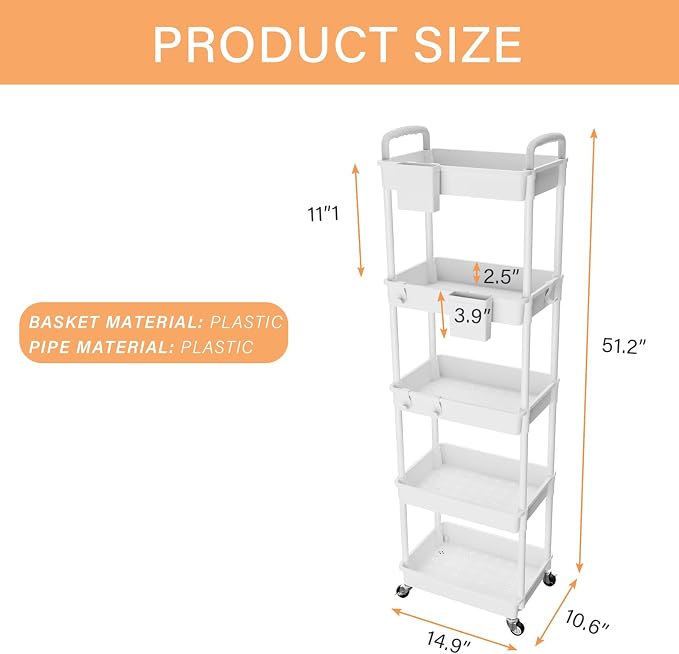 5 Tier Rolling Utility Cart - Image 5