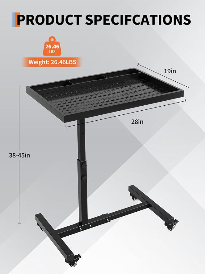 Rolling Tool Tray on Wheels, 220LBS Capacity Steel Mobile Work Table, - Image 7