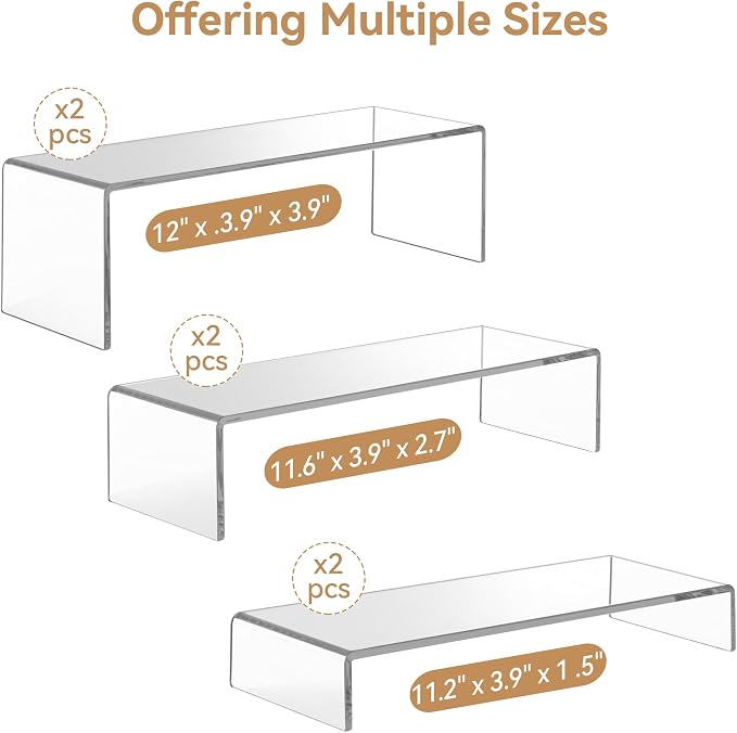 ANDGOO Large Acrylic Display Risers, 2 Sets Clear Rectangular Showcase - Image 2