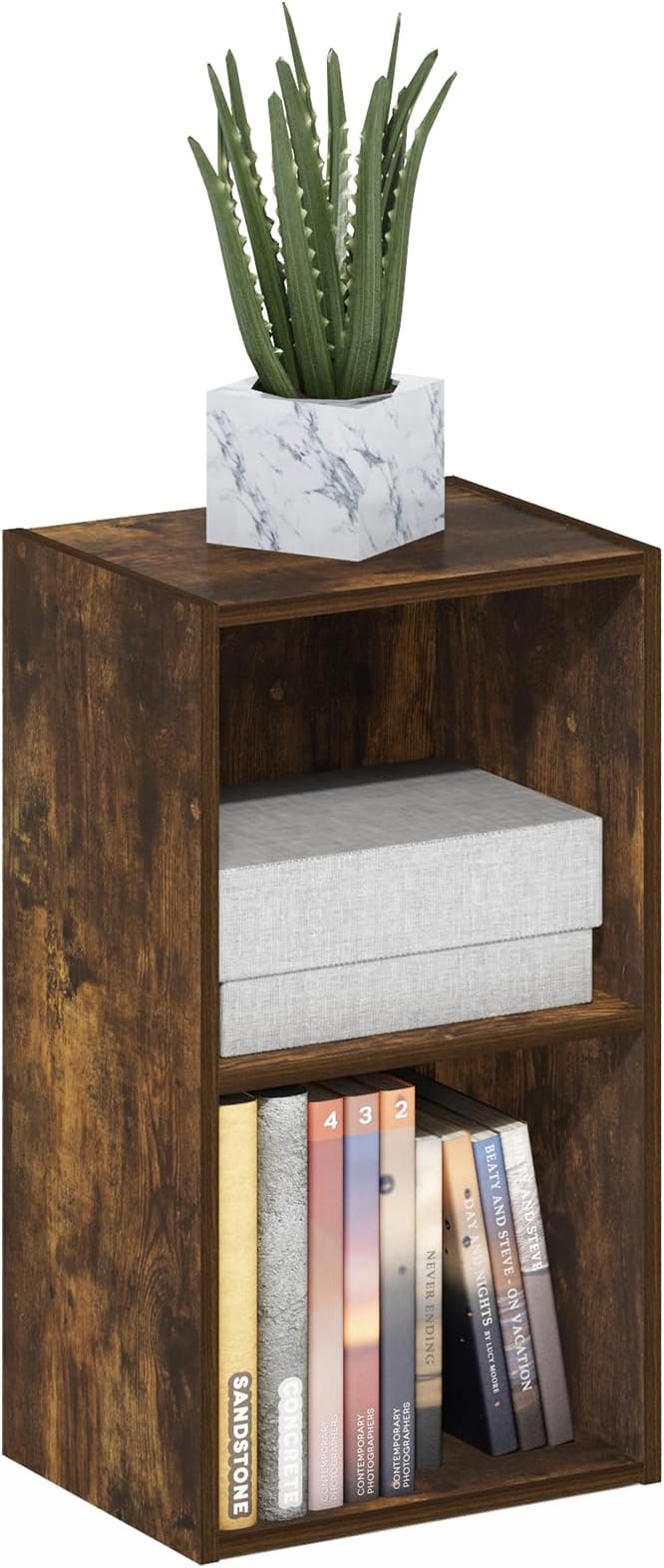 Furinno PASIR Book Shelf, 2-Tier Modern Bookshelf, Open Shelves Cube Bookcase - Image 3