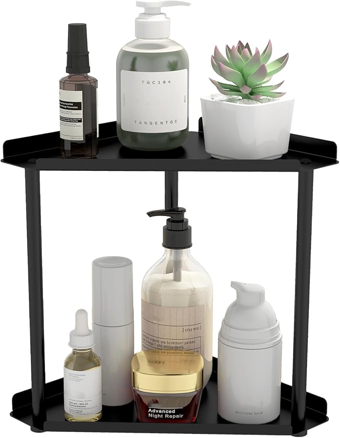 2 Tier Bathroom Counter Organizer, Vanity Organizer Corner Shelf, Makeup by Jesginboo