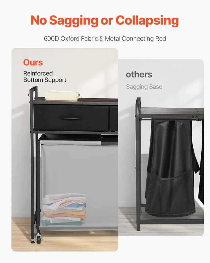 VEVOR 3 Section Laundry Sorter, Rolling Laundry Hamper - Image 5