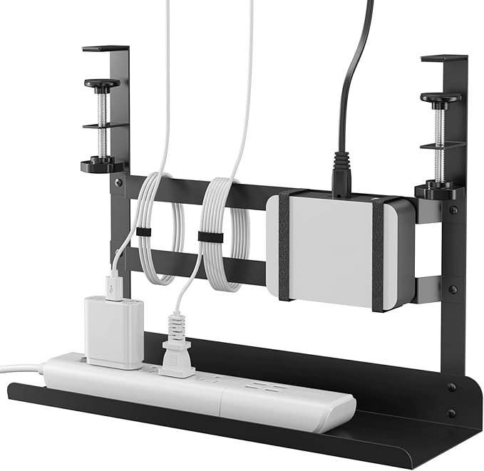 Yecaye Metal Under Desk Cable Management Tray, Clamp-On Desk Shelf | No Drill by Yecaye