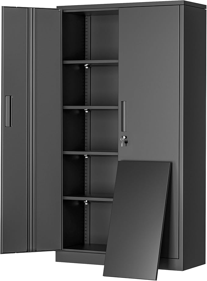 Greenvelly Metal Garage Storage Cabinet, 72” Locking Black Tool Steel Cabinet by Greenvelly