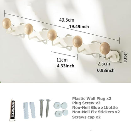 Coat Rack Wall Mount, Anti-Tear Wooden Ball Hook Rail, Heavy Duty Metal Coat - Image 2