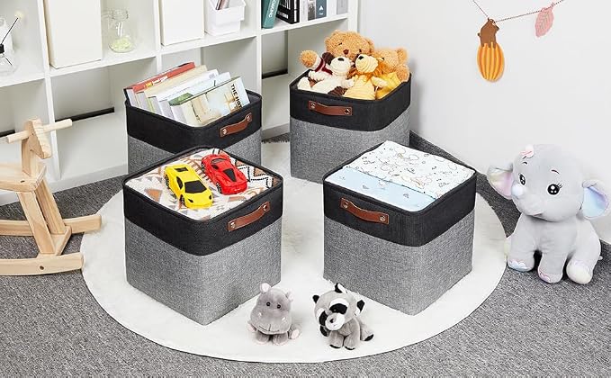 HNZIGE Fabric Cube Storage Baskets Bins Cube Baskets 11x11, Foldable Storage - Image 4