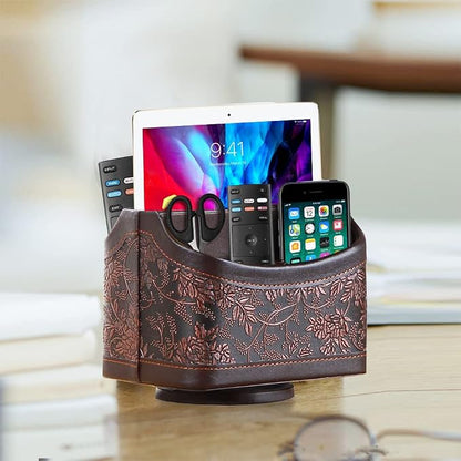 360° Rotating Remote Control Holder, PU Leather TV Remote Caddy Organizer - Image 7
