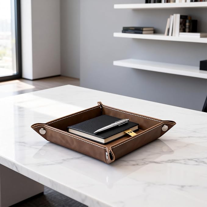 siduater Valet Tray Desktop Storage Organizer – Vegan Leather Catchall Bedside - Image 4