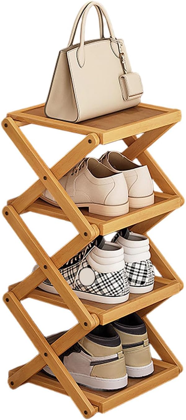 YYW Flat Bamboo Shoe Rack for Entryway, Installation-Free and Folding Vertical by YYW