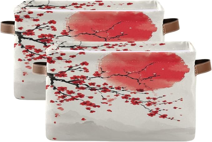 Red Plum Blossoms Chinese Ink Style Storage Bins Box Foldable Shelf Basket by Unknown