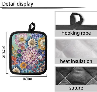 Blooming Flower Pot Holders for Kitchen Heat Resistant Cotton, Groovy Floral 4 - Image 3