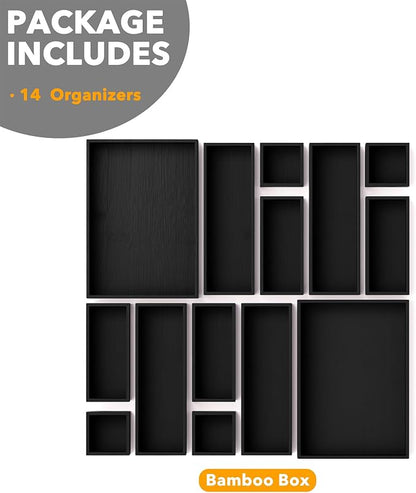 SpaceAid 14-Piece Bamboo Drawer Organizer Storage Boxes Set, Wood Tray Junk - Image 6