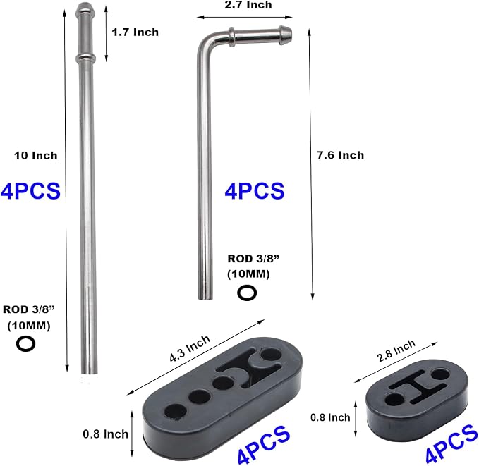 16PCS Exhaust Hanger 304 Stainless Steel 3/8" Rod Rubber Hanger Set - Image 2