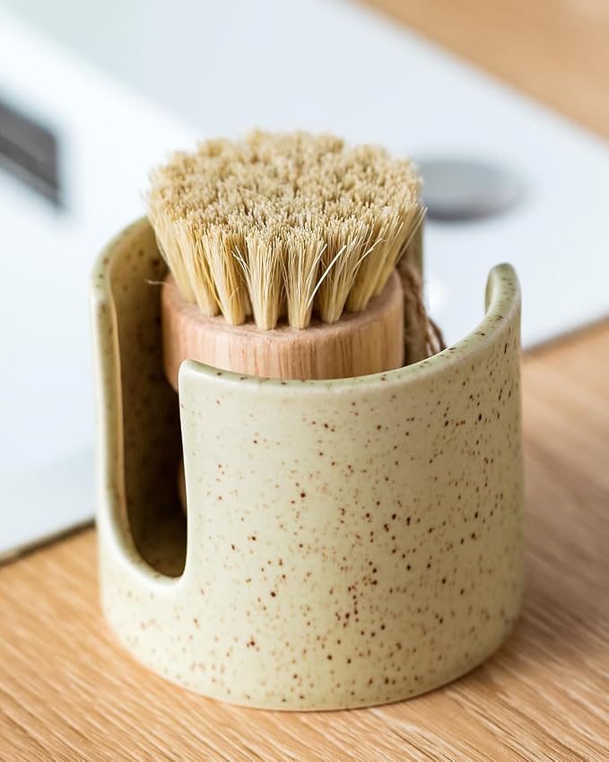 Sponge Holder for Kitchen Sink, Ceramic Dish Sponge Holder Sink Caddy Compact by LAUCHUH