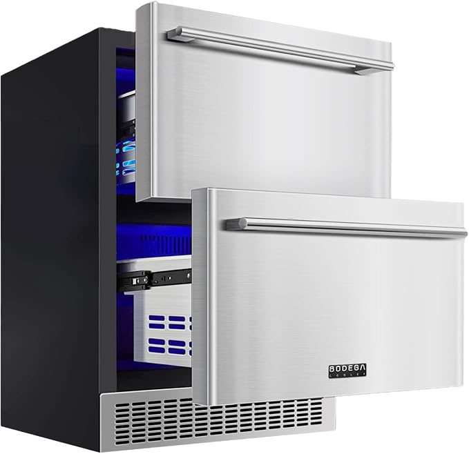 BODEGA 24 Inch Beverage Fridge under Counter, 2 Drawer Outdoor Coolers by BODEGA
