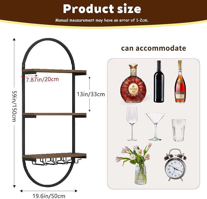 Wall Mount Wine Rack, 3-Tier Metal Oval Design Wine Rack Wall Mounted, Wine - Image 2
