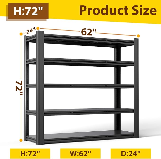 Metal Storage Shelves Unit, 5-Tier Adjustable Heavy Duty Garage Shelving - Image 2