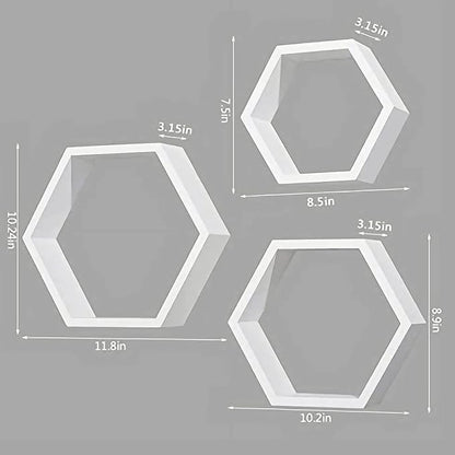 ROSE BLOOM Set of 3 White Wood Hexagon Shelves - Image 3