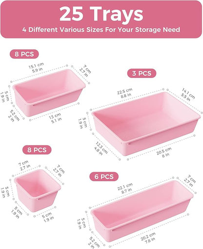 BiuLeon 25 PCS Plastic Drawer Organizers Set, 4-Sizes Vanity and Makeup - Image 2
