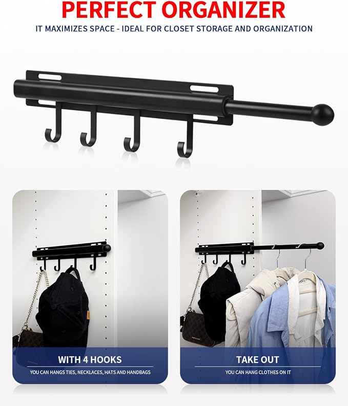 BaiNong Valet Rod for Closets Pull Out 12" Black - Image 2