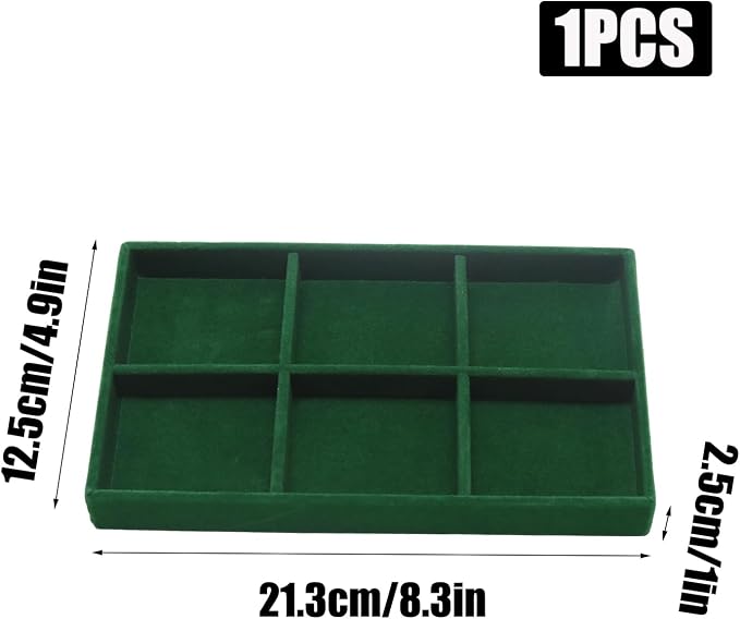 Velvet Jewelry Trays for Drawers, Dark Green 6 Grids | Stackable Jewelry Drawer - Image 2
