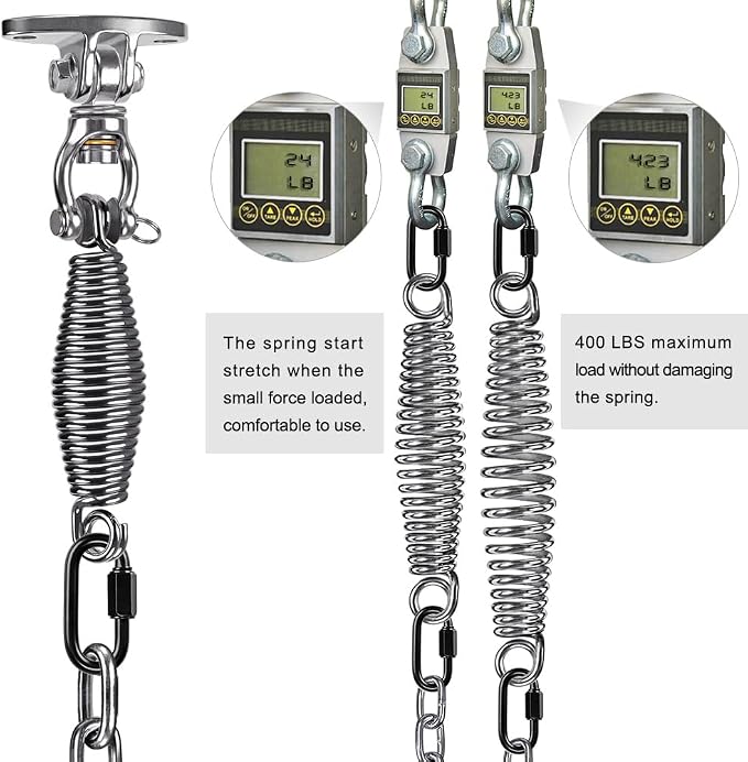 SELEWARE Hammock Chair Hanging Kit, Bearing Swing Hanger w/Spring & Chain | - Image 4
