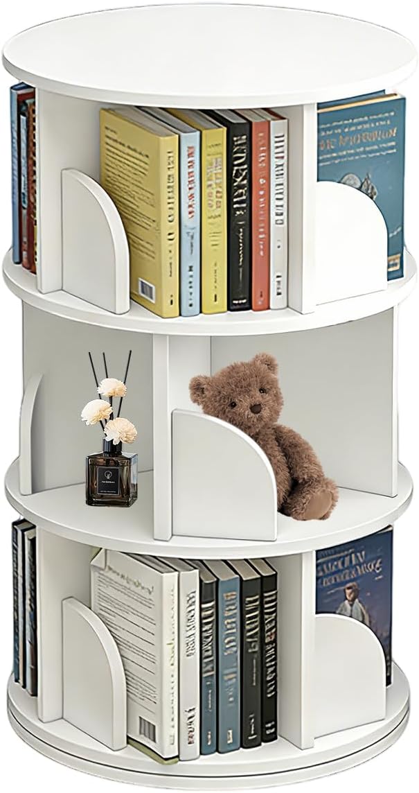 3 Tier Rotating Bookshelf, 360-Degree Swivel Revolving Tower Floor Standing by Unknown