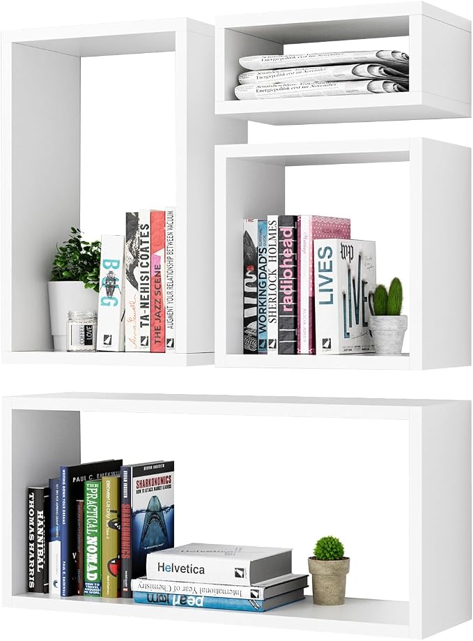 Wall Mount Shelf Set of 4, Floating Cube Shelves by Kaboon