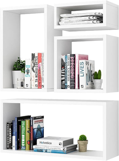 Wall Mount Shelf Set of 4, Floating Cube Shelves by Kaboon