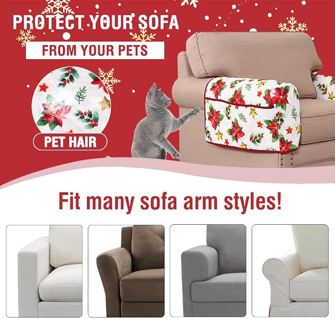 H.VERSAILTEX Christmas Couch Arm Covers Water Resistant Armrest Covers - Image 5