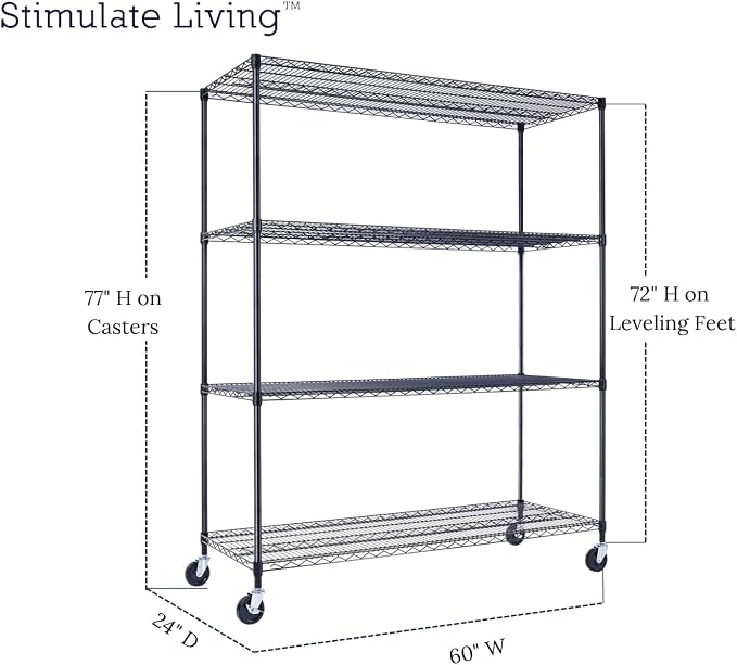 60"x24"x72" PRIME HEAVY DUTY Black 4-Tier Wire Shelving NSF 2400 LBS MAX - Image 2