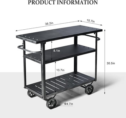 Industrial 3 Tier Mobile Bar Cart Rustic Metal Serving Cart - Image 2