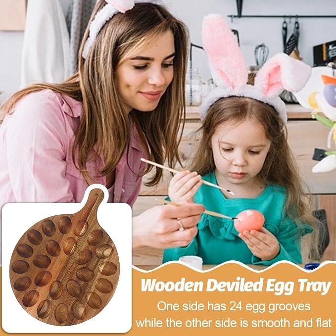 24 Holes Wood Deviled Egg Platter Round Tray - Image 2