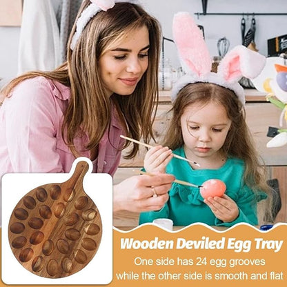 24 Holes Wood Deviled Egg Platter Round Tray - Image 2