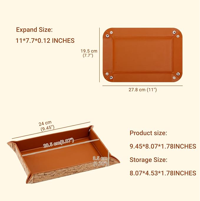 EZDeco PU Leather Valet Tray Premium Nightstand Organizer Caddy Holder - Image 2