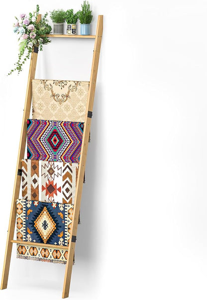 BAMBANG 6-Tier Blanket Ladder for Living Room, Blanket Quilt Ladder Rack Rustic - Image 8