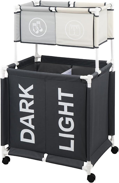 Laundry Basket with Wheels, 4 Section Laundry Hamper, Extra Large Dirty Clothes by ASHARE
