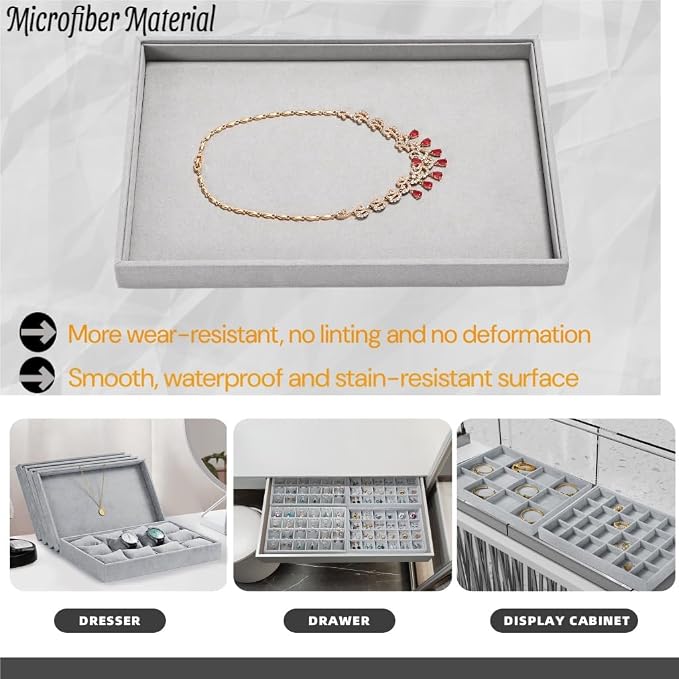 12 Grids Microfiber Jewelry Trays Bracelets Tray Stackable Jewelry Organizer - Image 5