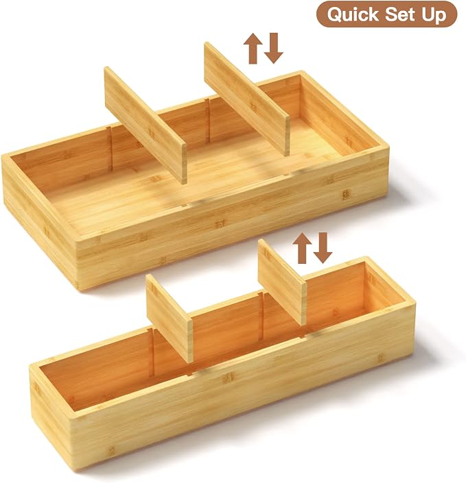 DUJEN Bamboo Drawer Organizer 12.5'' X 12.5'' X 2'', Adjustable 3 Individual - Image 3
