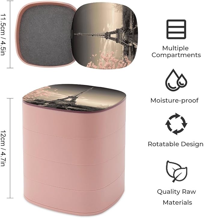 Paris Tower Rotating Jewelry Organizer Box 4-Layer 360° Rotatable ABS Jewelry - Image 2