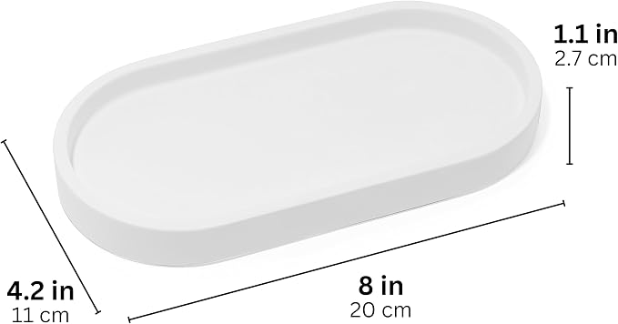 Matte White Round Soap Dispenser Tray, 8” Soap and Lotion Bottle Tray Organizer - Image 5