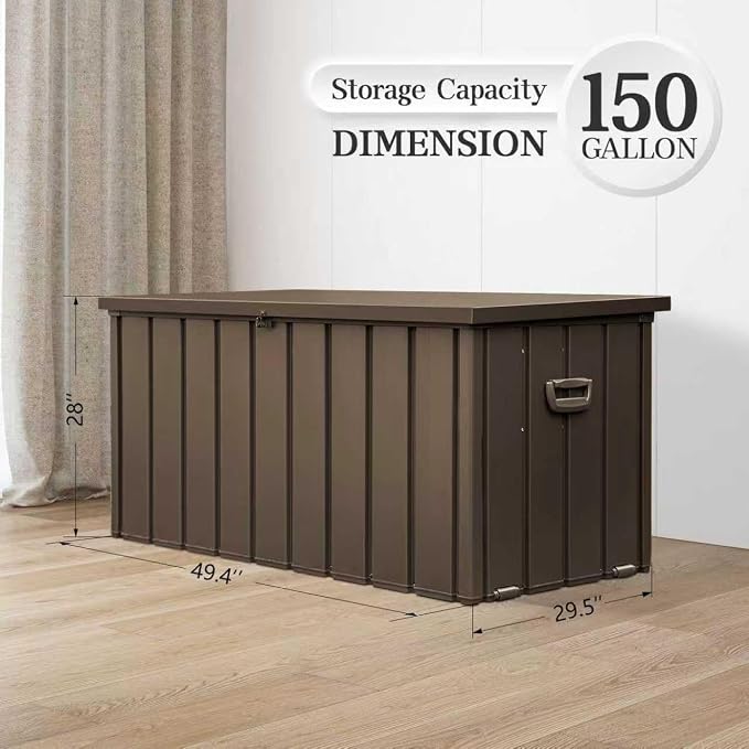 Domi 150 Gallon Metal Deck Box Waterproof, Outdoor Storage Box - Image 3