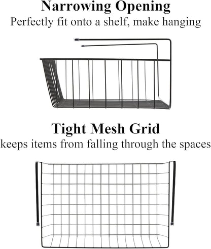 Tebery 4 Pack Black Under Shelf Wire Basket, Hanging Storage Baskets Under - Image 4