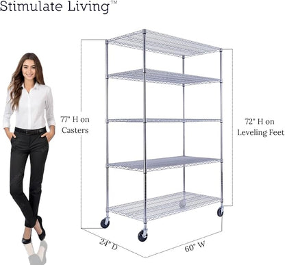 48"x24"x72" Prime Heavy Duty Chrome 5-Tier Steel Wire Shelving NSF 4000 LBS MAX - Image 5