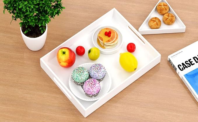 NIUBEE Acrylic Serving Tray 12x16 Inches -Spill Proof- White Decorative Tray - Image 4