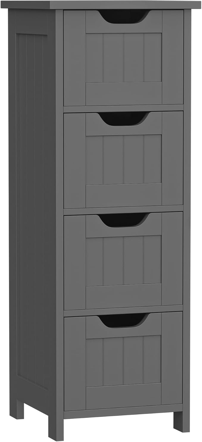Bathroom Floor Storage Cabinet, Freestanding Wooden Side Organizer w/4 Drawers by Saicool