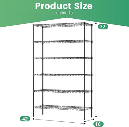 FDW 16" D×42" W×72" H Wire Shelving Unit Commercial Metal Shelf - Image 3