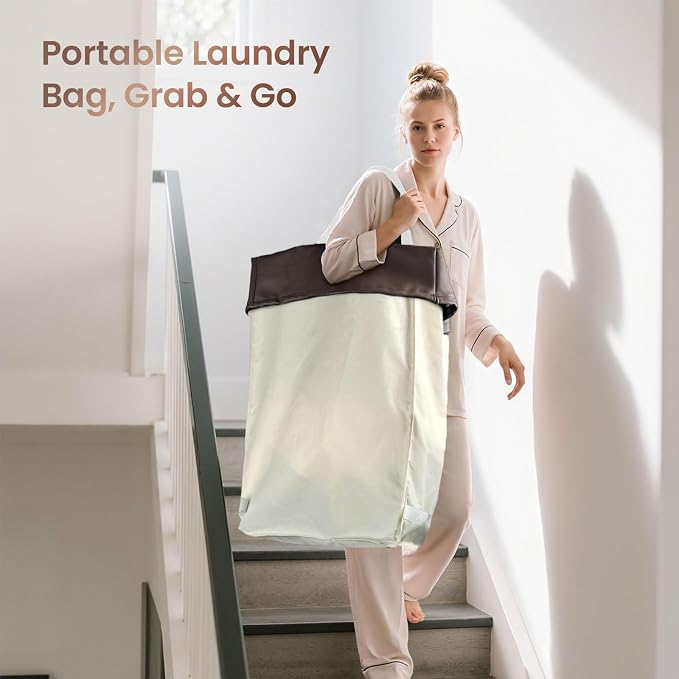 160L Laundry Hamper with Wheels and Handle, 2-Section Rolling Hamper - Image 7